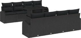 vidaXL Kerti Kanapé Szett párnával 7 pcs Fekete Poli rattan