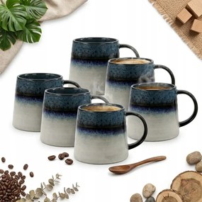 Kávés Bögre Teás Bögre Szett 6 Db Kék-szürke 400 ML Ø 9 CM