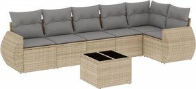 vidaXL 7 részes bézs polyrattan kerti ülőgarnitúra párnákkal