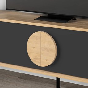 Fekete-natúr színű TV-állvány tölgyfa dekorral 180x51 cm Vae – Marckeric