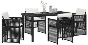 5 db-os Kerti Étkező Szett Párnákkal Fekete Polyrattan