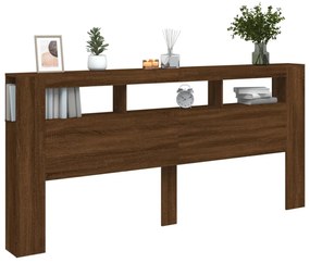 barna tölgyszínű szerelt fa LED-es fejtámla 220x18,5x103,5 cm