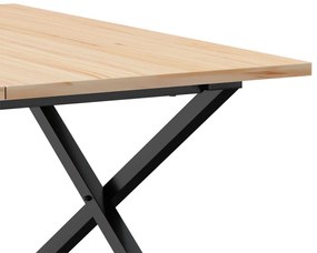tömör fenyőfa és öntöttvas dohányzóasztal X-vázzal 90x40x45 cm