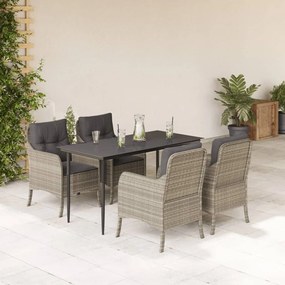 5részes világosszürke polyrattan kerti étkezőgarnitúra párnával