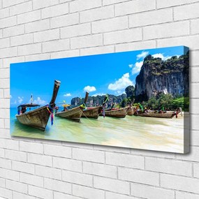 Vászonfotó Boat Sea Beach Landscape 125x50 cm