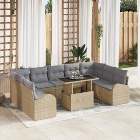 10 darabos Kert Sofa Szett Párnákkal Bézs Polyrattan
