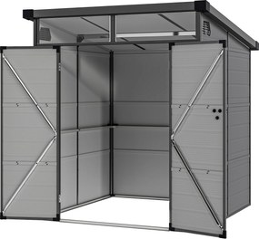 Outsunny 3.24m³-es Műanyag Tárolóház 190x191x215cm Pent Tetővel, Zárható Ajtóval, Időjárásálló Kerti Ház, Kültéri Tároló Szekrény, Világosszürke | Aos