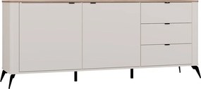 CORDOBA 2D3S komód 183x43x11.5 cm, kasmír, fekete lábakkal, tölgy fedlappal