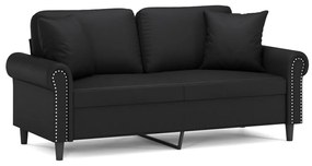 vidaXL 2 személyes fekete műbőr kanapé díszpárnákkal 140 cm