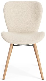 MAZZONI EXPORT ALTEA Crème (tissu Monza 90)/pieds en chêne naturel - CHAISE MODERNE BOUCLÉ POUR SALON/SALLE À MANGER/CUISINE/BUREAU