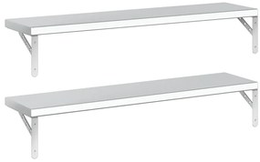 2 db ezüstszínű rozsdamentes acél fali polc 100 x 23,5 cm