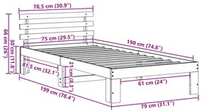 Fenyőfa Ágykeret Természetes Fa 75 x 190 cm Ágykeret