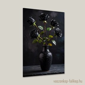 Fekete rózsák fekete vázában – Elegáns prémium falikép 40x60cm
