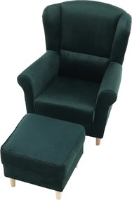 Füles fotel puffal, szövet smaragd, ASTRID