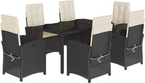 vidaXL 7 részes fekete polyrattan kerti étkezőgarnitúra párnával