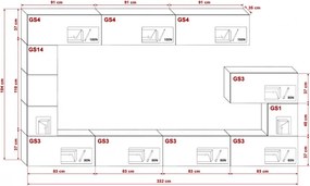 Prince Concept Anna 89 nappali bútor szett magasfényű fekete-magasfényű fehér (332cm)