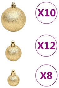111 részes aranyszínű polisztirol karácsonyi gömb szett