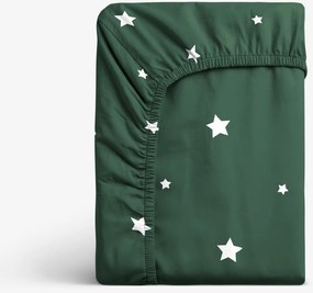 Goldea karácsonyi pamut gumis lepedő - csillagok sötétzöldön 80 x 160 cm