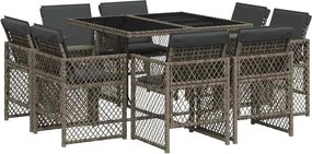 vidaXL 9 részes szürke polyrattan kerti étkezőgarnitúra párnával