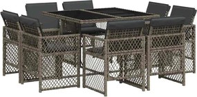 vidaXL 9 részes szürke polyrattan kerti étkezőgarnitúra párnával