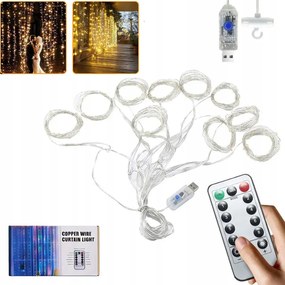 Fényfüggöny 300LED Karácsonyfa Lámpa Füzér Távirányító Fehér Meleg 3x3m