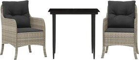 vidaXL 3részes világosszürke polyrattan kerti étkezőgarnitúra párnával