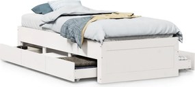 vidaXL fehér tömör fenyőfa fiókos ágykeret matrac nélkül 90 x 190 cm