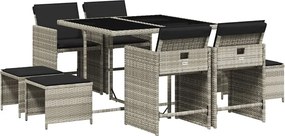 vidaXL 9részes világosszürke polyrattan kerti étkezőgarnitúra párnával