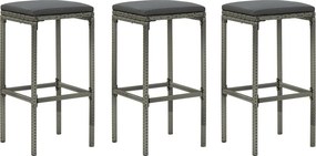 vidaXL 3 db szürke polyrattan bárszék párnával