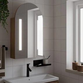 tölgyszínű fürdőszobai ívelt tükörszekrény LED-del 42x13x70 cm