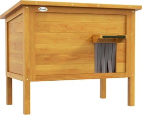 PawHut Kültéri Macska Háza Emelt Fa Menedék Nyitható Tetővel, Aszfalt Burkolattal Hőszigetelt, 85 x 50 x 68.5 cm, Természetes és Zöld | Aosom