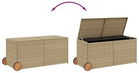 vegyes bézs polyrattan kerti tárolóláda kerekekkel 283 L