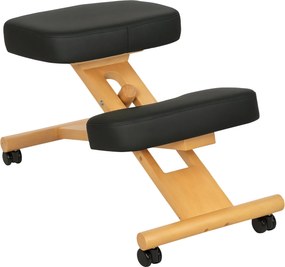 HOMCOM Ergonomikus Magasságban Állítható Térdelő Szék, Posturális Ergonomikus Irodai és Otthoni Szék, Ergonomikus Fa Térdelő Puffal Kerekeken, Fekete