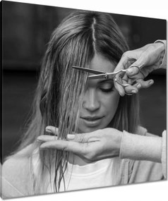 Vászonkép 80x80 Női hajvágás Fodrász olló Fodrászat