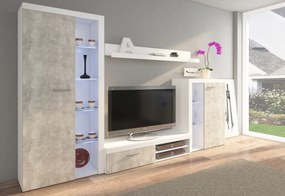RUMBA nappali fal, 270x190x40, fehér/beton + LED világítás