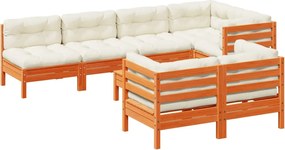 vidaXL 8 részes viaszbarna tömör fenyőfa kerti kanapészett párnákkal