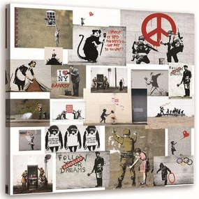 Gario Vászonkép Banksy falfestmény - street art művek gyűjteménye Méret: 30 x 30 cm