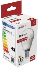 LED izzó, E14, kisgömb, G45, 6,5W, 806lm, 3000K, AVIDE (AVLED025)