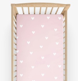 Goldea gyermek körgumis pamut lepedő kiságyba - szívecskék, púderrózsaszín alapon 60 x 120 cm