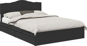 vidaXL Tárolós Ágy fejtámlával fiókkal Fekete 150 x 200 cm Faanyag