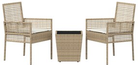 3 darabos Kert Bistro Szett párnákkal Bézs Poly Rattan