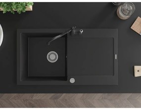 Mexen Leo, gránit mosogató 900x500x190 mm, 1 kamrás és mosogató csaptelep Carla, fekete, 6501-77-670700-70