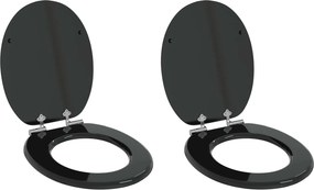 vidaXL Lágy záródású WC ülőke 2 pcs Fekete 44 x 38 cm MDF lap