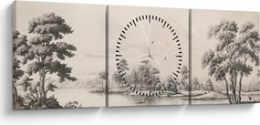Kép - Vintage tájkép rajz (órával) (90x30 cm)