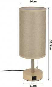 Brilagi - Asztali lámpa USB-porttal TABLON 1xE27/25W/230V tölgy/bézs