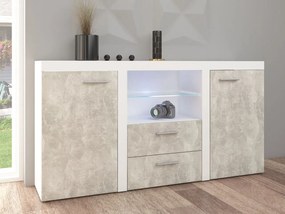 Kombinált komód Rokara (fehér + világos beton) (LED világítás). 1053863