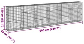 horganyzott vas gabion kosár fedéllel 600 x 50 x 150 cm