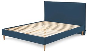 Kék kárpitozott franciaágy ágyráccsal 160x200 cm Sary – Bobochic Paris