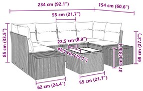7 Részből álló Kerti Kanapé Szett Párnákkal Szürke Poli Rattan