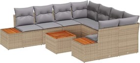vidaXL Kerti Kanapé Szett párnával 9 pcs Bézs Poli rattan